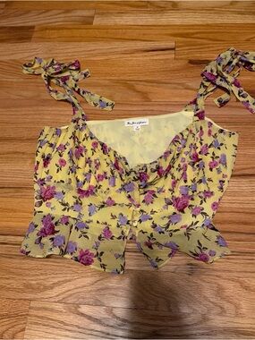 For Love & Lemons Yellow Floral Tie-Shoulder Crop Top